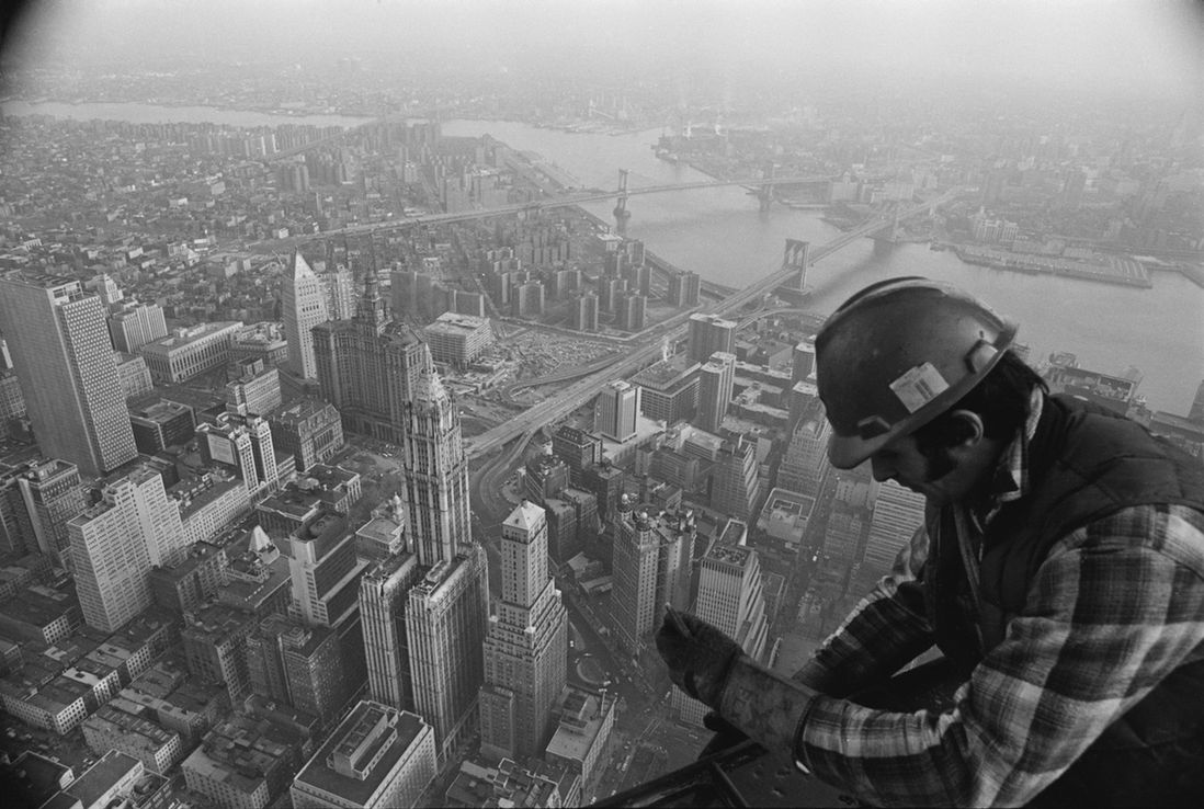 Worker atop the Twin Towers during construction, 1971. (Hulton Archive/Getty Images)